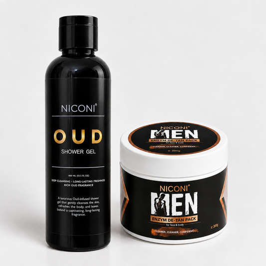 NICONI MEN Enzym De-Tan Pack & OUD Shower Gel Combo | Face & Body Care