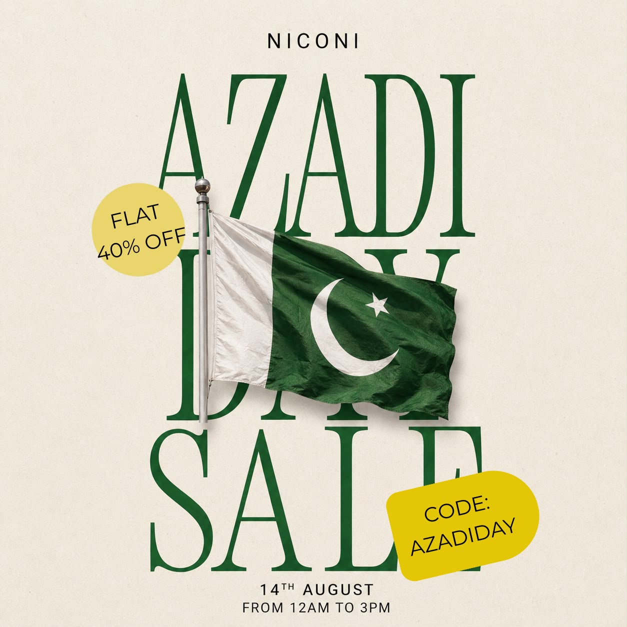 Limited-time Azadi gift offer: free Niconi De-Tan Pack Cream on orders above Rs. 2000